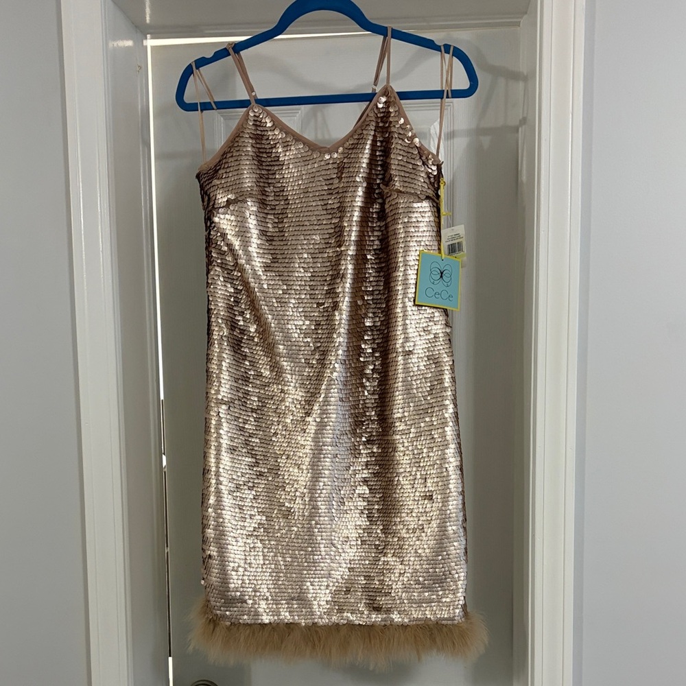 CeCe Blush Gold Sequin Gown